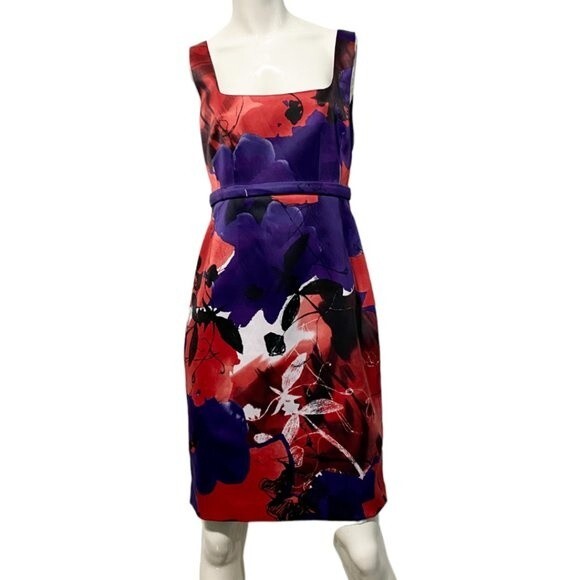 T TAHARI Black, Red & Purple Sheath Dress Sz 4 EUC! - Picture 1 of 10
